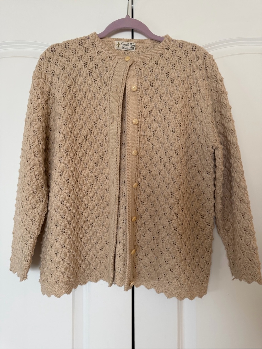 Vintage Knit Button-Front Cardigan in Beige